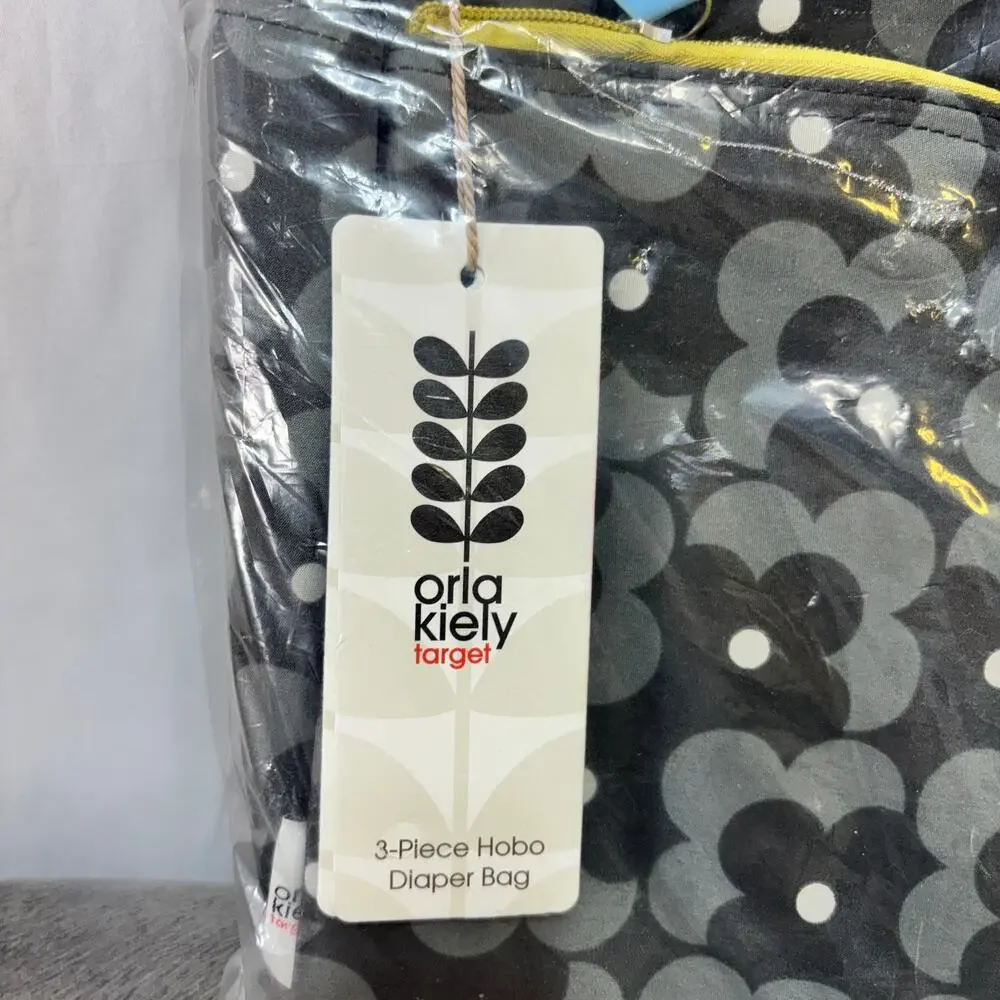 Orla Kiely for Target 3 Piece Hobo Baby Diaper Bag Gray Floral Green New 2014